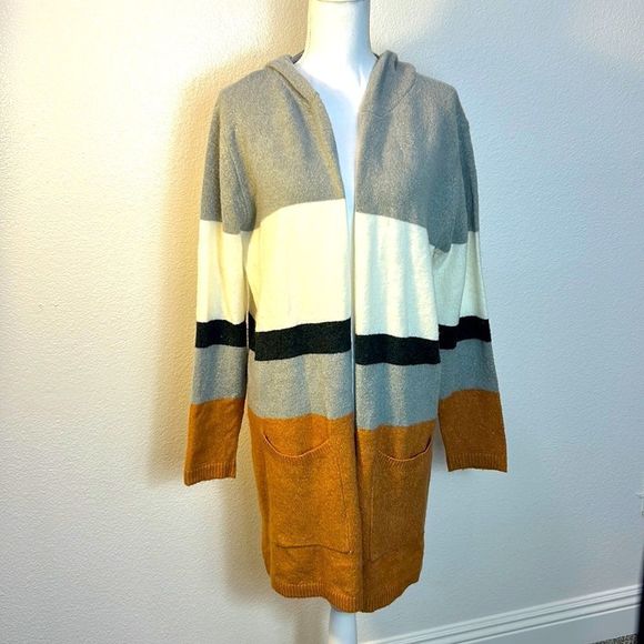 A&I Sweaters - A&I Womens Cardigan Sweater Fully Opened Long Sleeve Striped Hooded Colorblock L